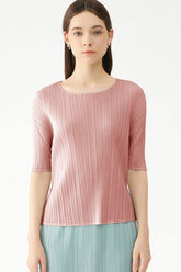 Solid Color Full Pleated Short Sleeve Top